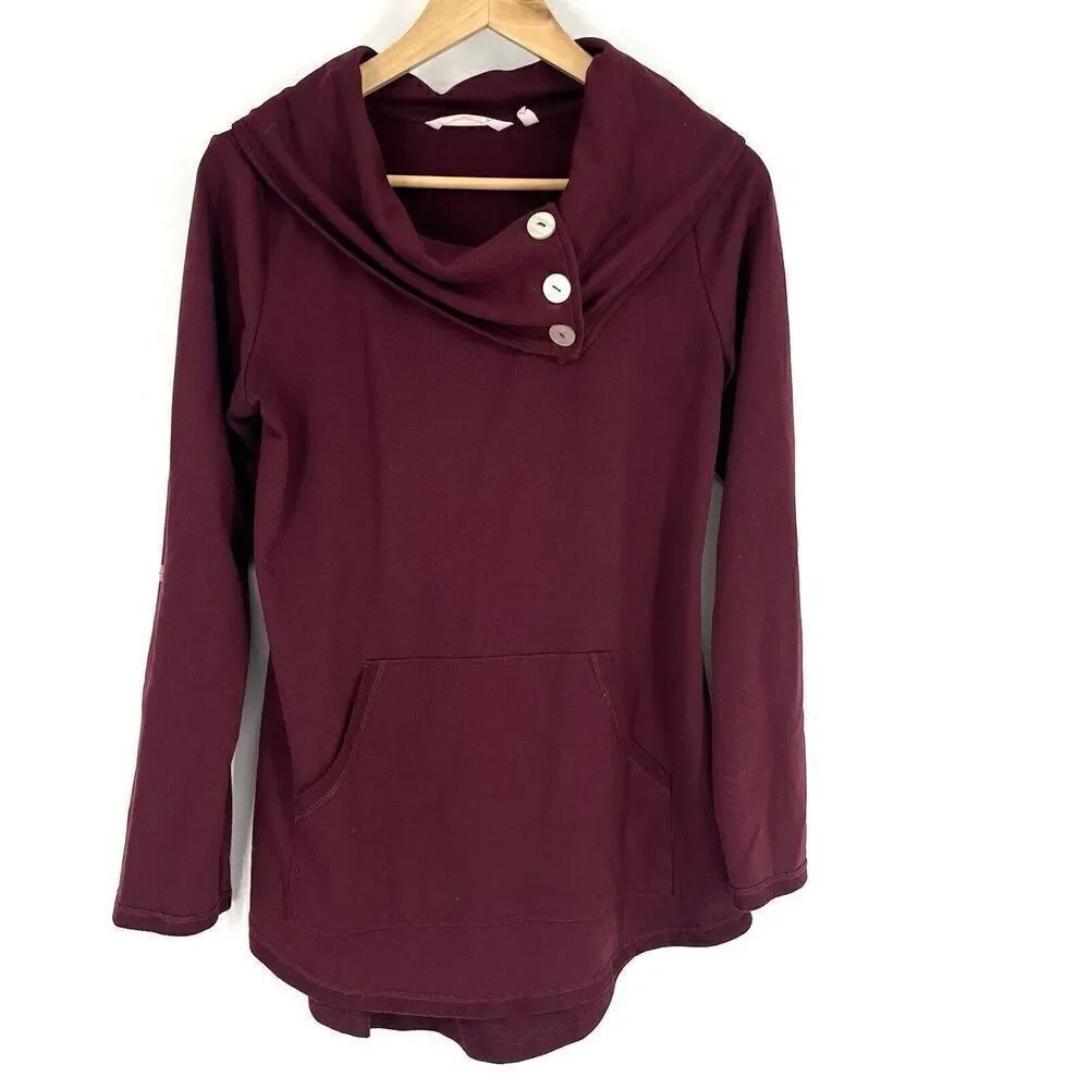 Soft Surroundings Shirt Size XS Maroon Kassidy Button Cowl Neck Pullover Top